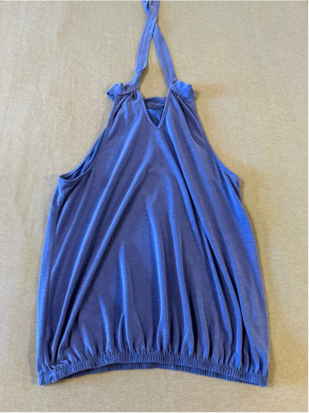 Green Envelope Periwinkle sleeveless blouse M elastic waist tie neck - Picture 3 of 6